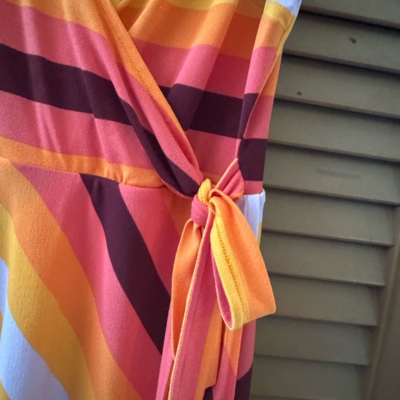 Express Asymmetrical Wrap Dress - Orange, Pink, Yellow - Picture 4 of 4